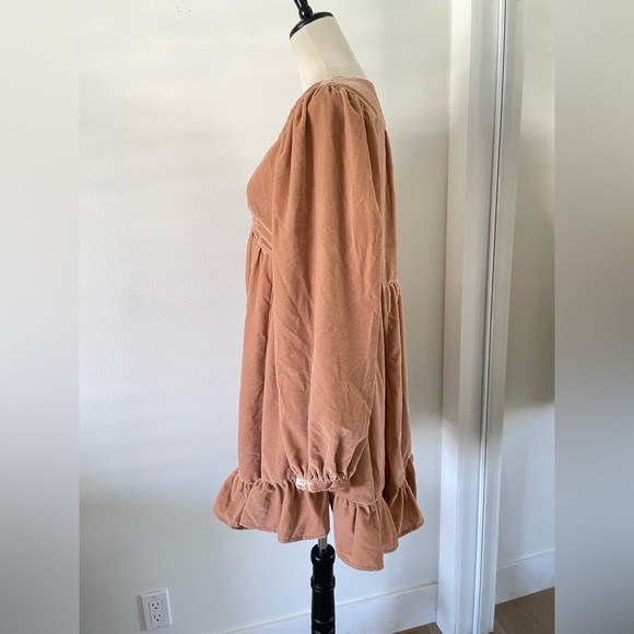 New FREE PEOPLE Estella Velvet Ruffled Mini Dress Babydoll Pink Rose S Coquette - Picture 7 of 12